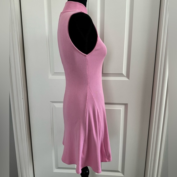 Zara Women’s Ribbed Knit Skater Dress Mock Neck Mini A-Line Pink Size Small - Picture 5 of 8